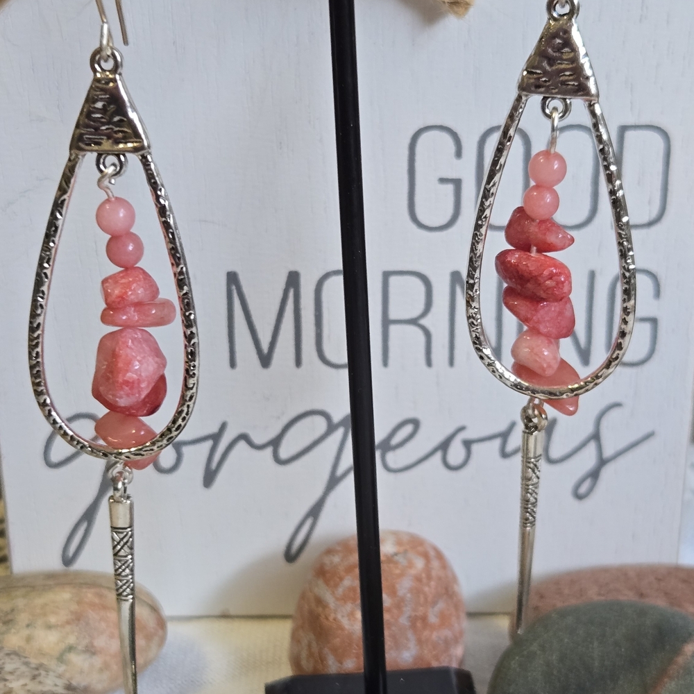 Chic Silver and Pink Stone Earrings